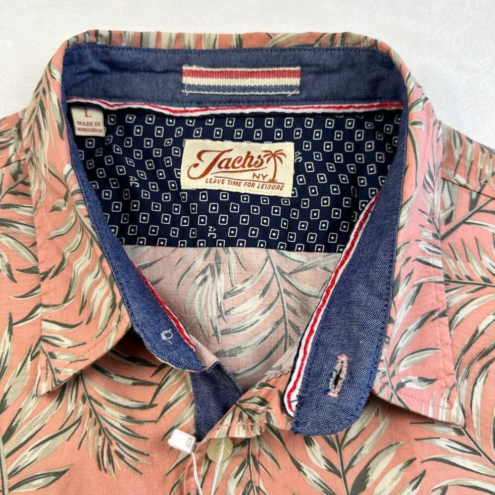 Jachs NY Mens Short Sleeve Button-Down Shirt Leaf Print Sz L Breeze Easy Wear - Picture 11 of 14
